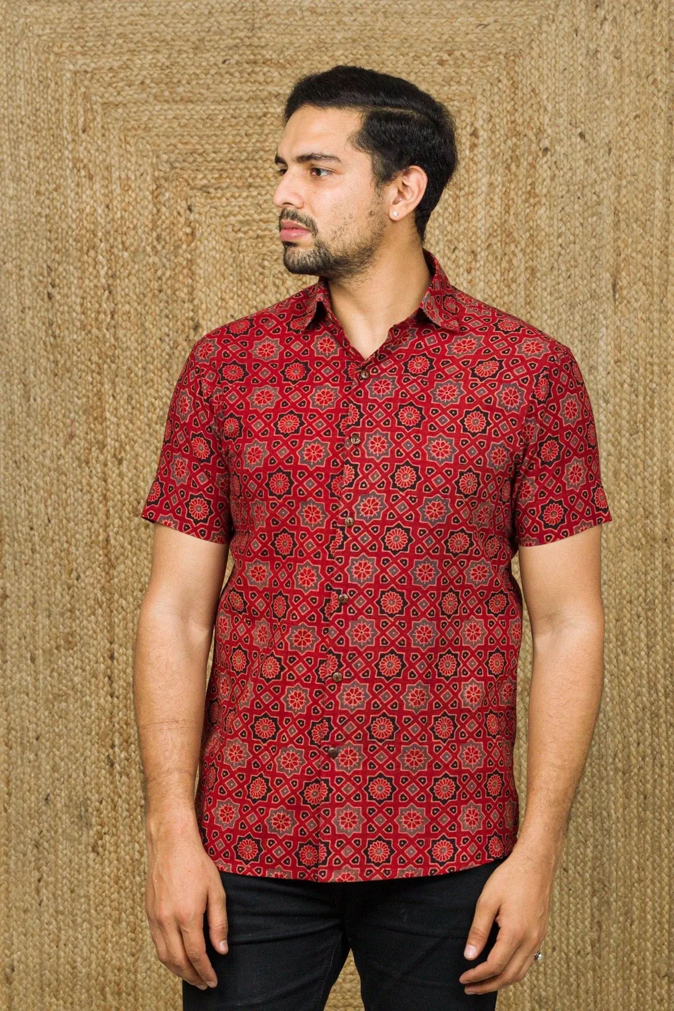 Ajrakh Hand Block Print Shirt for Men