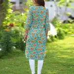 Green floral hand block printed cotton kurti