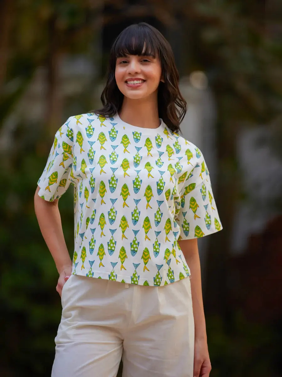 Jal Ki Raani Hand Block Printed T-shirt