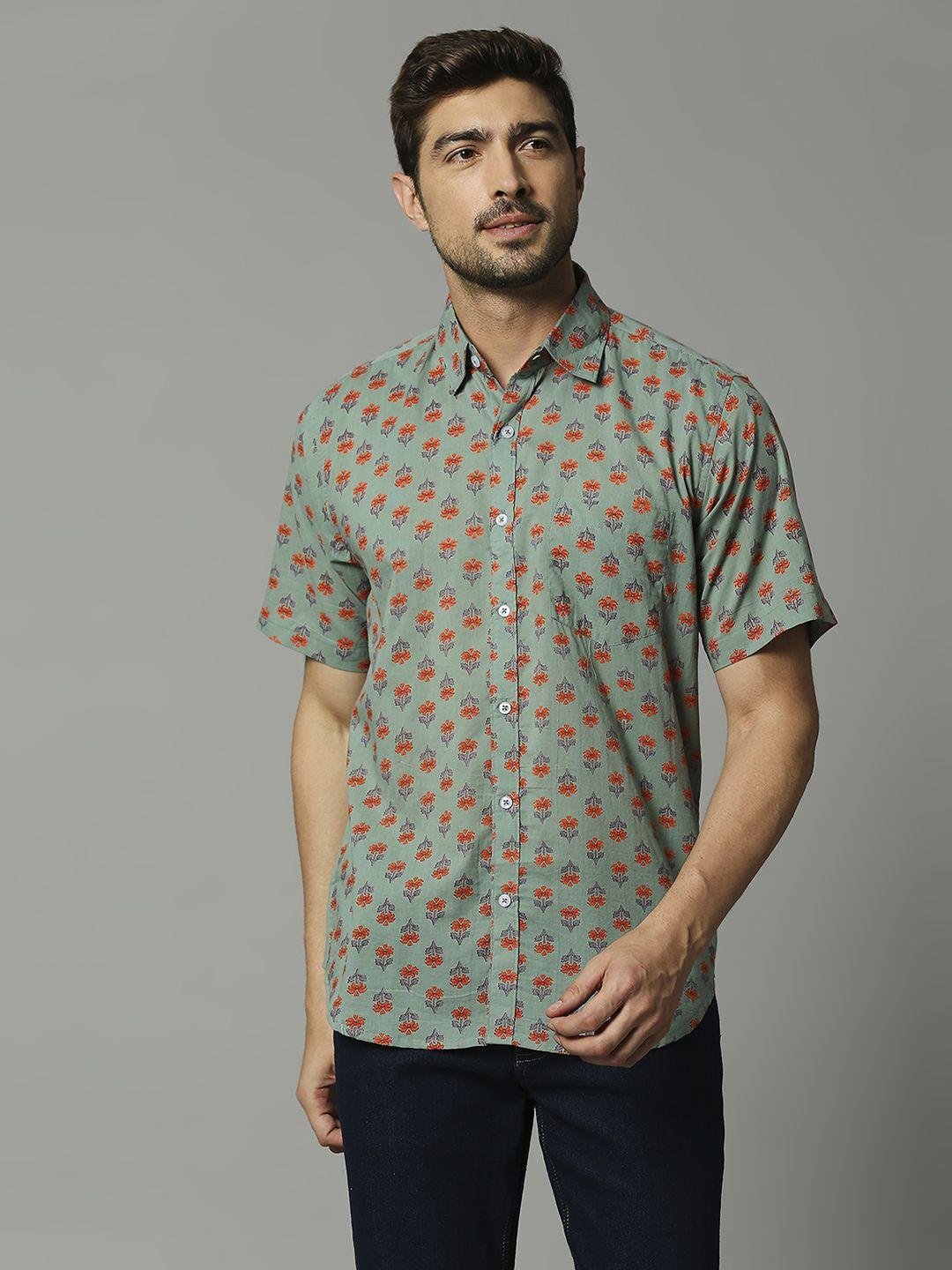 Olive Green Hand Block Printed Cotton Shirt